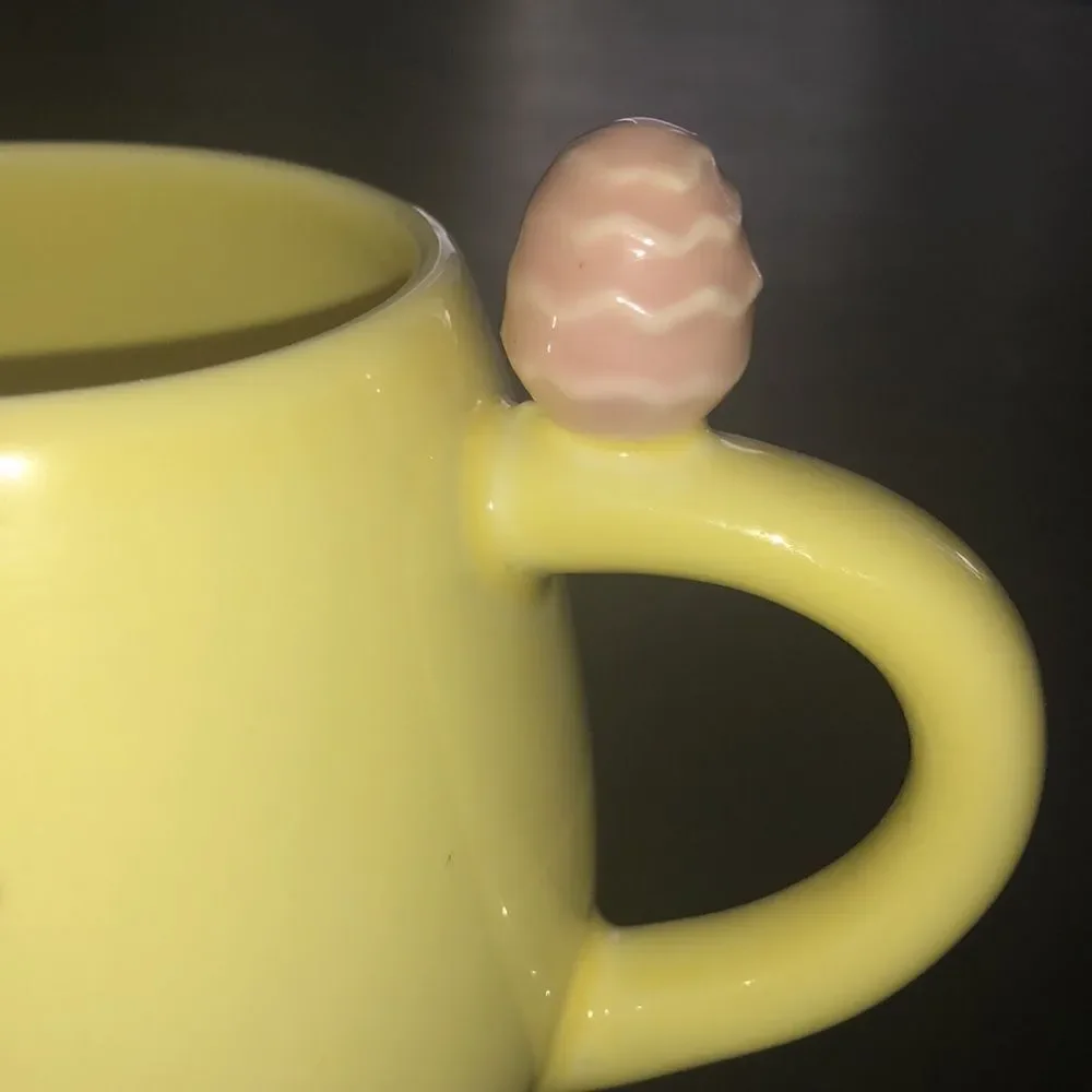 Eccolo happy spring Easter bunny rabbit pastel yellow mug with Easter egg